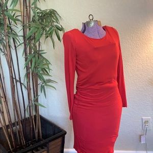 Red long sleeved scrunch dress